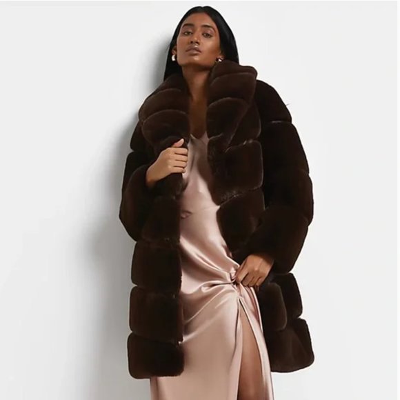 River island brown faux fur coat Clearance
